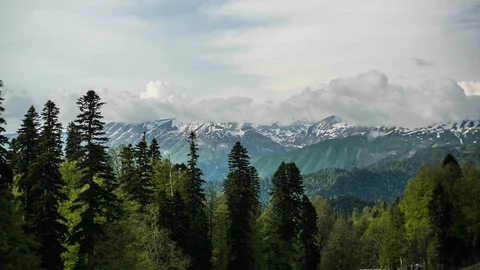 Great mountain range in summer spring long panoramic TimeLapse Stock-Footage 87640202