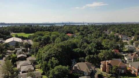 Great Neck Homes and Trees below Long Island Sound Stock-Footage 95761481