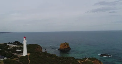 Great ocean road lighthouse fairhaven aerial view Stock Footage 84306803