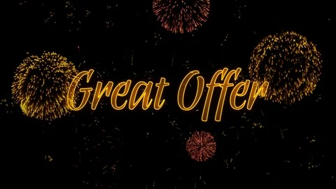 Great Offer Greeting text with particles, colored fireworks, sparks and stars Stock Footage 99051459