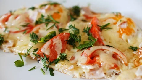 Great omelette on plate close up Stock Footage 128604198
