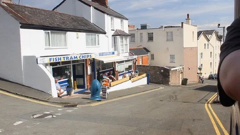 Great Orme funicular cable-hauled tramway POV leaving Llandudno station Stock Footage 123666989