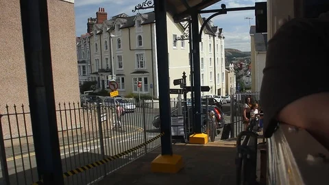 Great Orme funicular cable-hauled tramway POV leaving Llandudno station Video stock 123667726