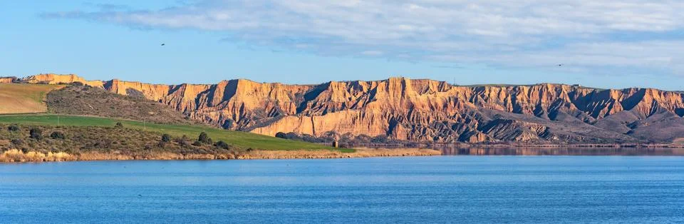 Great panoramic view of the cliffs formed by the Burujon mountains eroded b.. Stock Photos