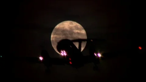 GREAT plane past full moon Stock Footage 78816728