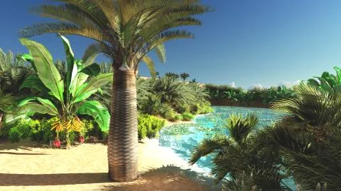 Great point of view on Sahara desert at sundown 3d rendering Stockillustratie