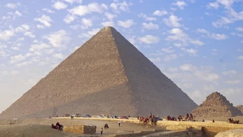 Great Pyramid of Cheops, three pyramids, Giza Plateau, ancient Egypt Stock Footage 200922679