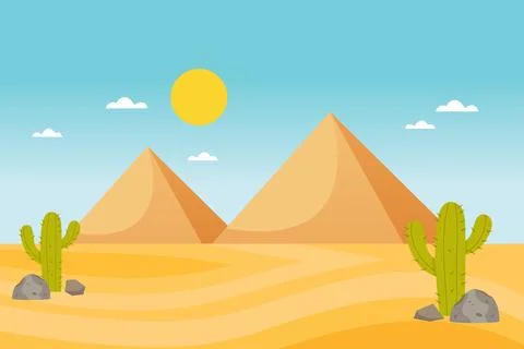 Great pyramids in the desert landscape. Stock Illustration