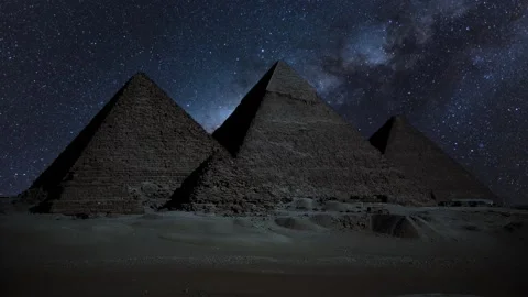 The Great Pyramids of Giza, Time Lapse at night. Unesco World Site Stock Footage 344421811