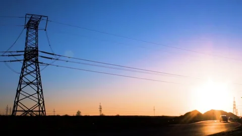 Great Red background Sundown with traffic on the road Stock Footage 73829220