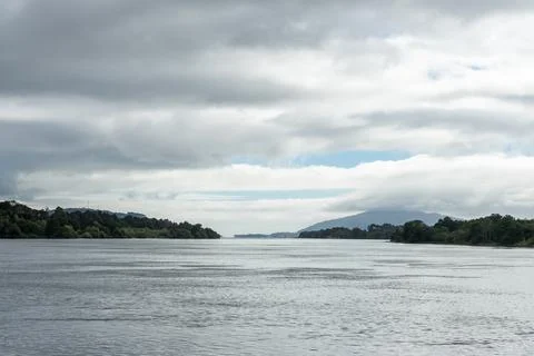 Great river view with a forest in the background Stock Photos