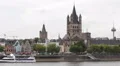 Great Saint Martin Church Cologne Old Town Houses Skyline Colonius TV Tower Ship HD Footage