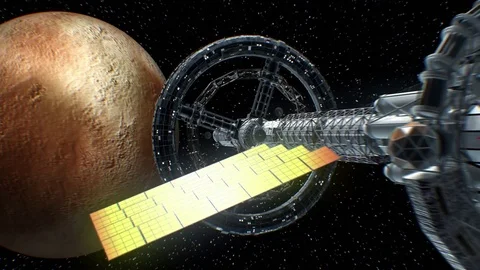 Great spaceship flies to the Pluto Stock Footage 84868467