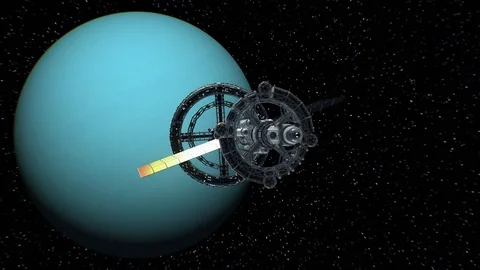 Great spaceship flies to Uranus 스톡 동영상 84939018