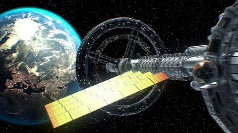 Great spaceship returns to Earth, 3d animation Stock Footage 85061789