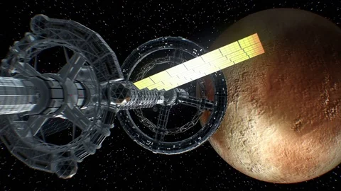 Great spaceship returns from Pluto Stockbeeldmateriaal 84868877