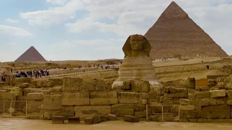 Great Sphinx in Egypt and the pyramid of Cheops. Stock Footage 237316919