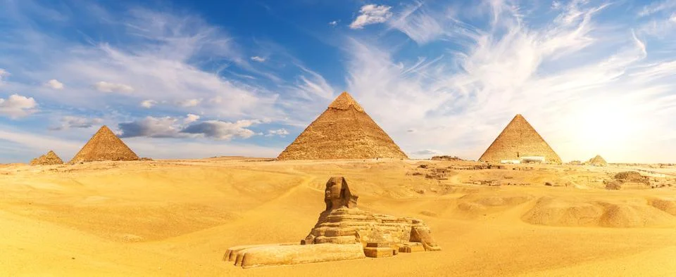The Great Sphinx by the Egypt Piramid Complex, famous Wonder of the World, Giza Stock Photos