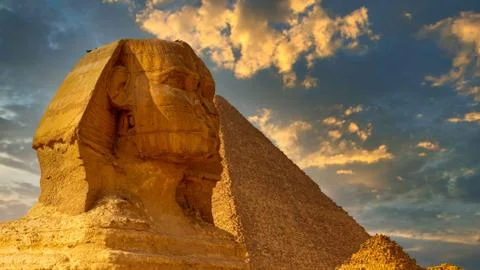 The Great Sphinx of Giza and the pyramids in Egypt Stock Photos