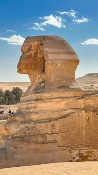 The Great Sphinx guards the pyramids of the pharaohs at Giza. Stock-Fotos