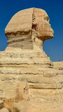 The Great Sphinx guards the pyramids of the pharaohs at Giza. Stock-Fotos