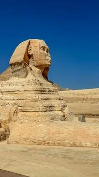 The Great Sphinx guards the pyramids of the pharaohs at Giza. Stock-Fotos