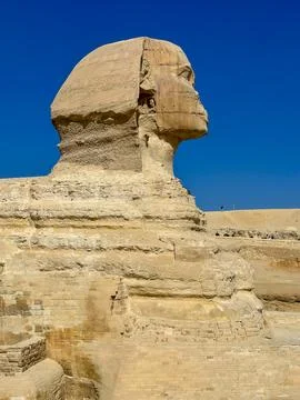 The Great Sphinx guards the pyramids of the pharaohs at Giza. Stock-Fotos