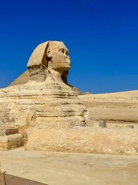 The Great Sphinx guards the pyramids of the pharaohs at Giza. Stock-Fotos