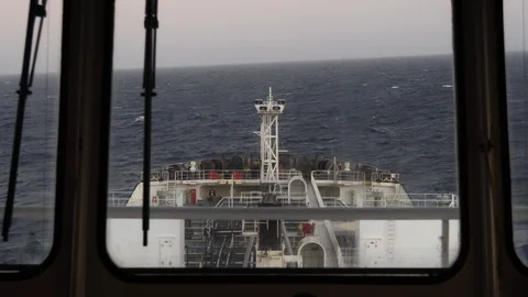 Great splash of sea wave against a ship bow in the evening. Stock Footage 120524295