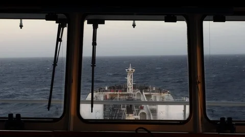 Great splash of sea wave against a ship bow in the evening. Stock Footage 120524574