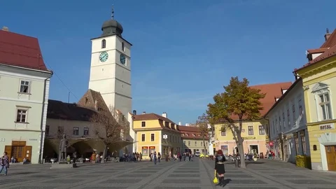 Great Square, Sibiu, Romania Stock Footage 71993652