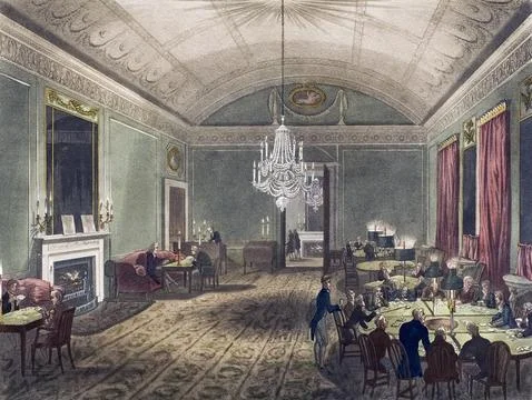 Great Subscription Room at Brooks's, St. James's Street.  Circa 1808.  After a w Stock Illustration