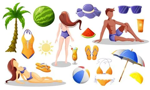 Great summer set. People in bathing suits. Stock Illustration