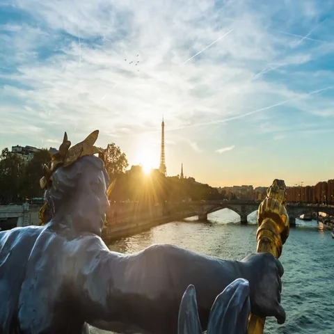 Great sunset view over the Seine river in Paris, France Stock Footage 69710539