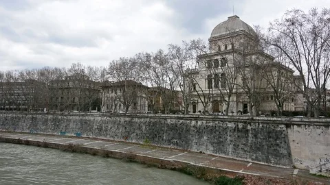 Great Synagogue of Rome in winter with cloudy sky Stock Footage 80757176