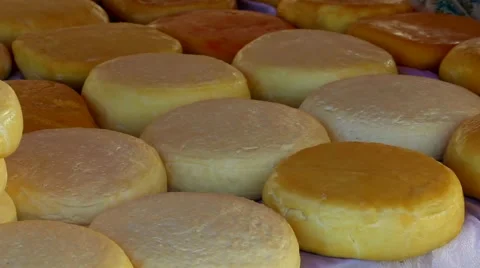 Great table orbed Cheeses. Panoramic RL Stock Footage 65257690