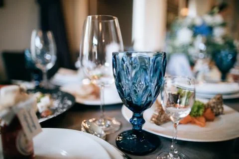 Great table setting for a wedding dinner in the restaurant. Wedding decor Stock Photos