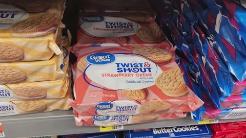 Great Value Twist and Shout Strawberry Creme Grocery Supermarket Stock Footage 239765090