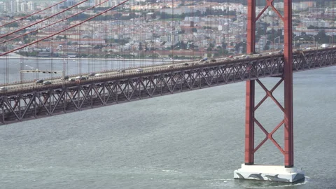 Great view of the 25th of April Bridge in Lisbon at beautiful summer day Stock-Footage 91224006