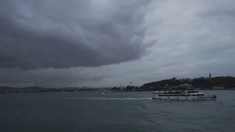 Great View of Istanbul Bosphorus on Cloudy Day Stock Footage 142939986