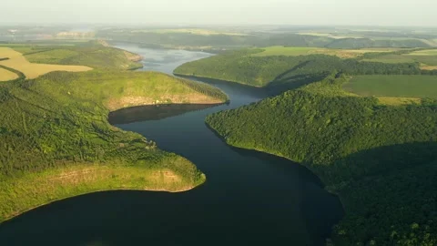 Great view of the meandering river flowi... | Stock Video | Pond5