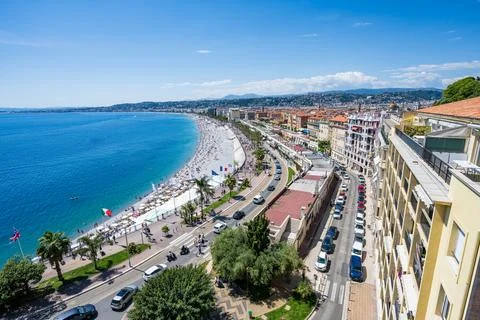 A great view to Nice and its beach from above Stock Photos