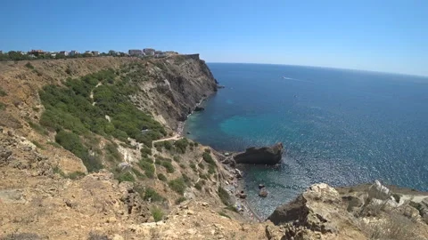 Great view of the seashore from the cliff Stock Footage 98710999