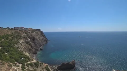 Great view of the seashore from the cliff Stock Footage 98711046