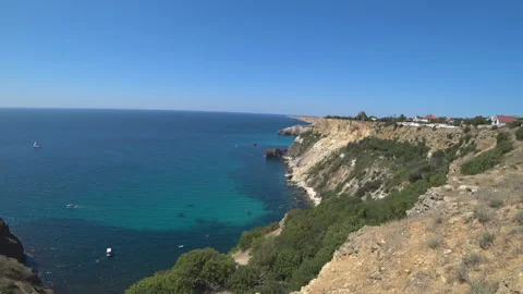 Great view of the seashore from the cliff Stock Footage 98711754