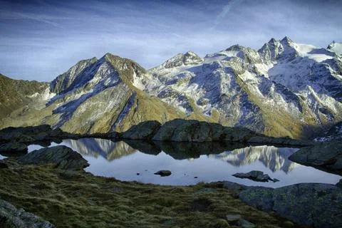 Great view of small lake in Gran Paradiso National Park,  Alps, Italy,  beaut Stock Photos