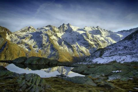 Great view of small lake in Gran Paradiso National Park,  Alps, Italy,  beaut Stock Photos
