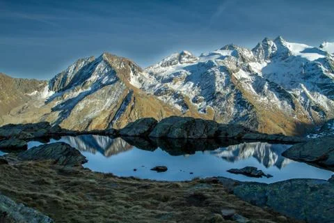 Great view of small lake in Gran Paradiso National Park,  Alps, Italy,  beaut Stock Photos