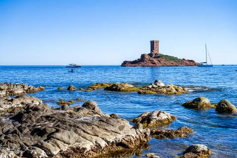 A great view to the tower in Saint Raphael Stock Photos