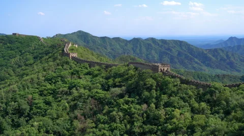 Great Wall built in the mountains with blue sky Stock Footage 65032027